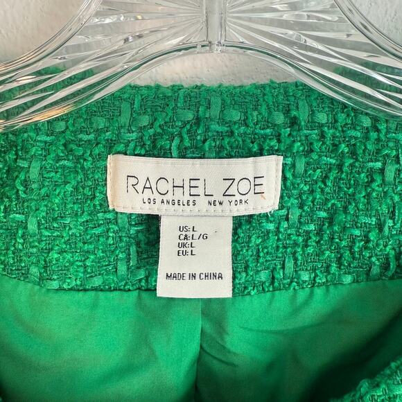 Rachel Zoe Green Tweed Blazer Golden Button Size L Preppy Chanel - Picture 3 of 7